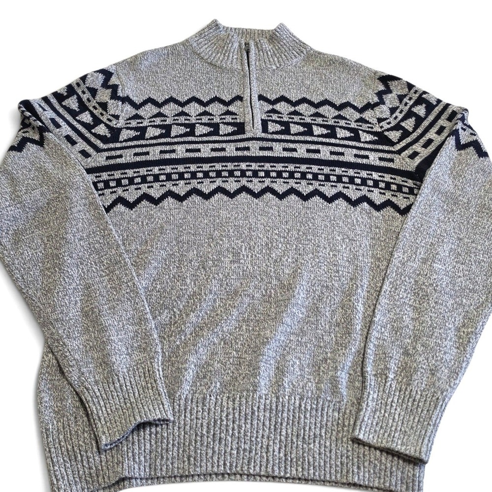 Urban Pipeline Fair Isle 1/4 Zip Sweater Mock Neck Men's M Grey Navy Grandpacore